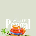 Illustration of Happy Pongal festival of Tamil Nadu India background with rice in traditional mud pot - vector illustration