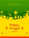 Happy Pongal Holiday Harvest Festival of Tamil Nadu South India greeting background