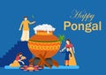 Happy Pongal Holiday Harvest Festival of Tamil Nadu South India greeting background