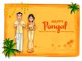 Happy Pongal Holiday Harvest Festival of Tamil Nadu South India greeting background