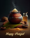 Illustration of Happy Pongal Holiday Harvest Festival of Tamil Nadu South India greeting background. Generating Ai Royalty Free Stock Photo