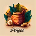Illustration of Happy Pongal Holiday Harvest Festival of Tamil Nadu South India greeting background. Generating Ai Royalty Free Stock Photo
