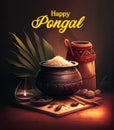 Illustration of Happy Pongal Holiday Harvest Festival of Tamil Nadu South India greeting background. Generating Ai Royalty Free Stock Photo