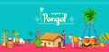 Happy Pongal Holiday Harvest Festival of Tamil Nadu South India greeting background