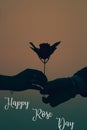 Illustration of Happy rose day with a silhouette of a couples hand with a rose valentine special