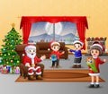 Happy santa claus and the family celebration a christmas