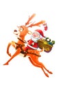 Illustration: Happy Santa Claus And His Deer Sending Gifts!