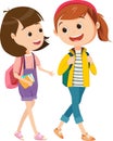 Illustration of happy schoolgirl walking together