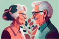 Illustration of happy senior man and woman. Double exposure