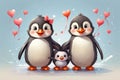 Illustration of happy and smiling family of penguins