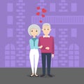 Illustration of happy smiling senior married couple in lo