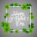 Happy st.Patrick`s day with frame square clover on gray background