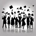 Graduates throwing their mortarboards in the air, illustration on white background.