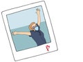 Illustration of happy woman using face mask at the beach - Celebrating the ending of quarantine Royalty Free Stock Photo