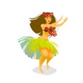 Illustration of a Hawaiian hula dancer woman