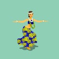 Illustration of a Hawaiian hula dancer woman