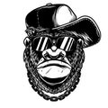 Illustration of head of angry gorilla with baseball cap and sunglasses in vintage monochrome style. Design element for Royalty Free Stock Photo