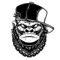 Illustration of head of gorilla in baseball cap. Design element for poster, card, banner, sign, t shirt.