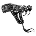 Illustration of head of poisonous snake in engraving style. Design element for logo, label, emblem, sign, badge. Royalty Free Stock Photo