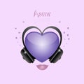 Illustration of headphones on a purple background for asmr