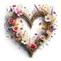 Illustration of a heart-shaped flower wreath. For Valentine\'s Day, Christmas, and Weddings. AI generated image Royalty Free Stock Photo