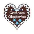 Illustration of heart-shaped gingerbread with Greetings from Oktoberfest text on white background