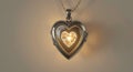 Illustration of a heart-shaped pendant with glowing light in a metal case in vector style Royalty Free Stock Photo