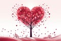 illustration of a heart-shaped tree with hearts around. Spring and love. Generative AI