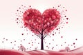 illustration of a heart-shaped tree with hearts around. Spring and love. Generative AI Royalty Free Stock Photo