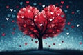 illustration of a heart-shaped tree with hearts around. Spring and love. Generative AI Royalty Free Stock Photo