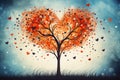 illustration of a heart-shaped tree with hearts around. Spring and love. Generative AI