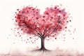 illustration of a heart-shaped tree with hearts around. Spring and love. Generative AI Royalty Free Stock Photo