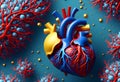 an illustration of a heart surrounded by red and blue blood cells Royalty Free Stock Photo