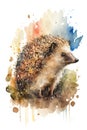 Illustration hedgehog in watercolor. Animal on a white background, generative AI