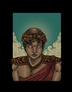 illustration helios god drawings with engraving style