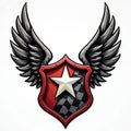 Illustration of heraldic emblem. Design features wings a shield star and checkered pattern. This symbol is suitable for car Royalty Free Stock Photo