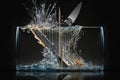 High speed photography of a knife and fork splashing into water, generative Ai Royalty Free Stock Photo