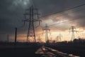 illustration, high voltage power pylons, generative ai Royalty Free Stock Photo