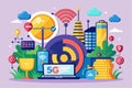 This illustration highlights the concept of flat internet speed, showcasing various urban connectivity elements, 5g internet speed Royalty Free Stock Photo