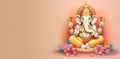 Illustration of Hindu mythological god Ganesha with flowers on a pastel pink background