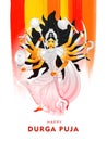 Illustration of Hindu Mythological Goddess Durga on brush stroke background.