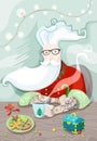 illustration of a hipster santa with a cup of cafe