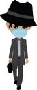 Illustration of Hispanic Man in Suit, Tie, Hat with Briefcase wearing Face Mask Royalty Free Stock Photo