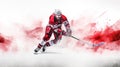 illustration hockey player white and red color move on white background with copy space AI