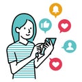 Illustration of holding a smartphone in hand and reacting to SNS