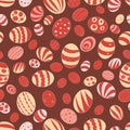 Illustration for the holiday of Easter. Pattern with the image of Easter eggs on a background of dark red color