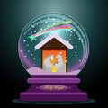 Illustration of the holy birth of Jesus Christ in the hut with Mary and Joseph inside a crystal ball Royalty Free Stock Photo