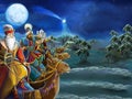 The illustration of the holy family and three kings - traditional scene