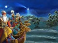 The illustration of the holy family and three kings - traditional scene