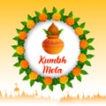 holy kalash of India for grand festival and Hindi text Kumbh Mela